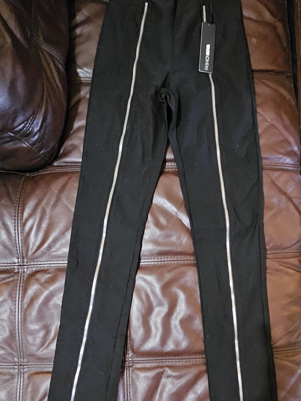 Fashion Nova Black Leggings with Silver Front Zips